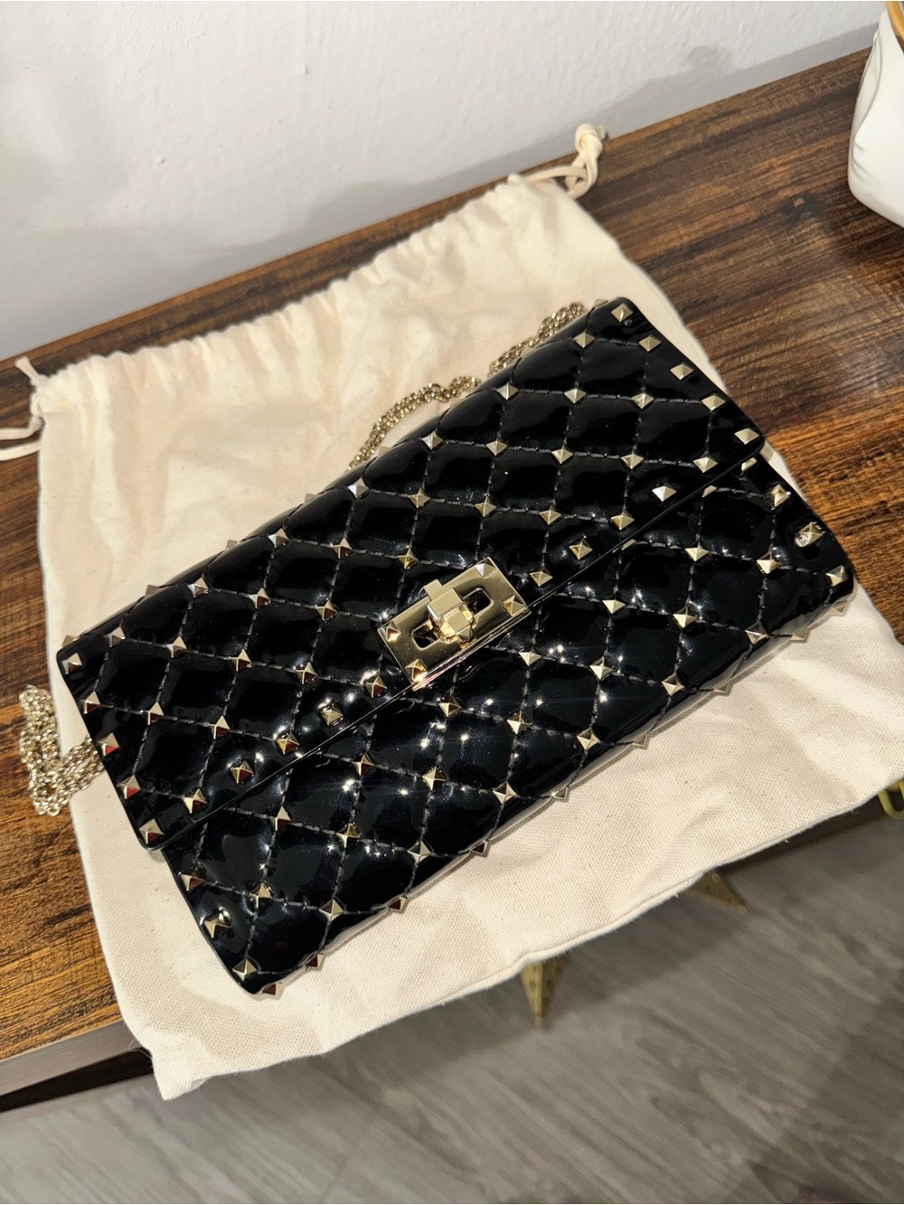 Valentino Garavani Rockstud Spike Patent Leather Crossbody Clutch 9”